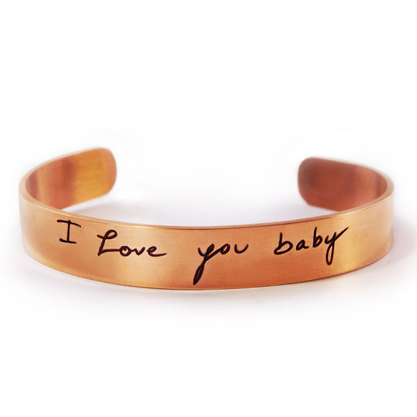 Custom Handwriting Thin Rose Gold Cuff Bracelet