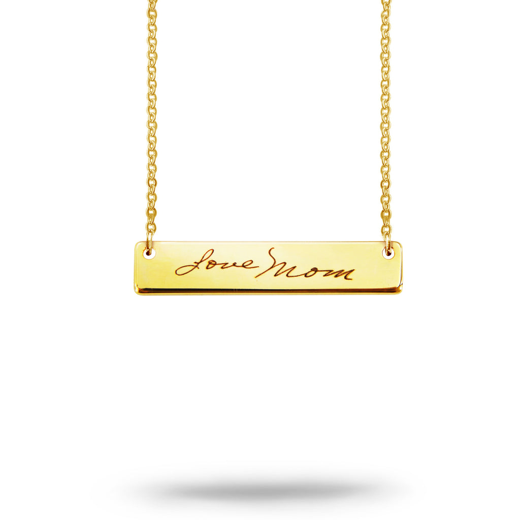 Custom Handwriting Bar Necklace Gold Plated