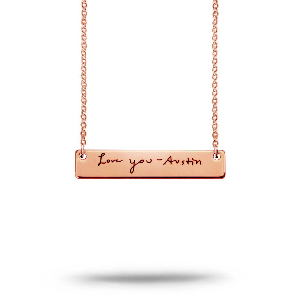 Custom Handwriting Bar Necklace Rose Gold Plated