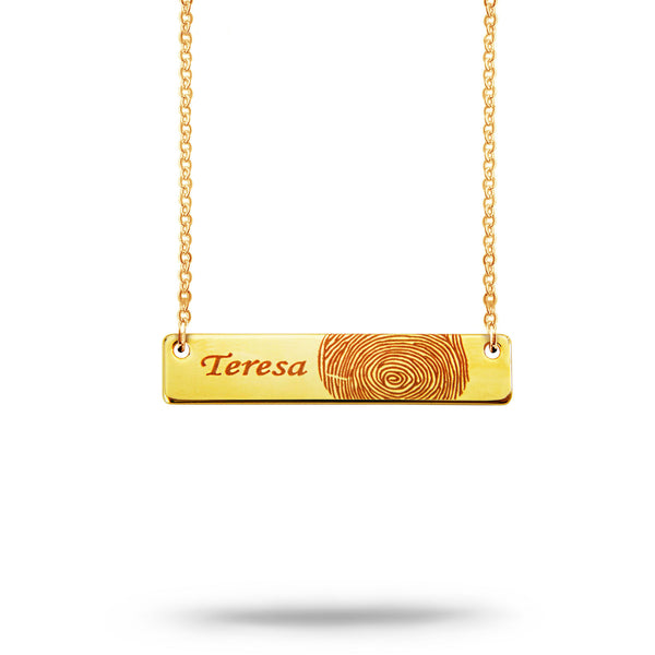 Custom Bar Fingerprint and Name Necklace Gold Plated