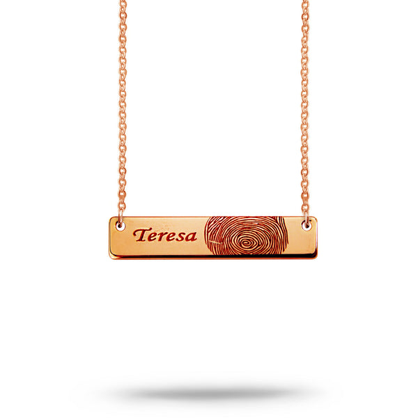 Custom Bar Fingerprint and Name Necklace Rose Gold Plated