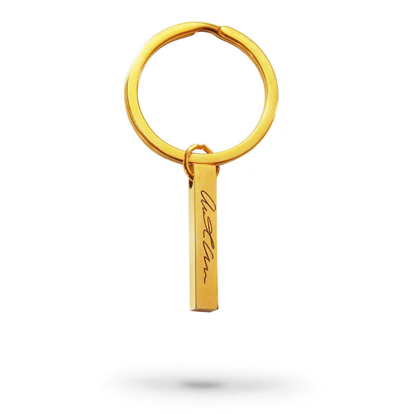 Custom Handwriting Thick Bar Keychain Gold Plated