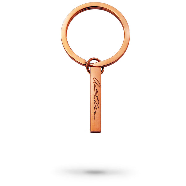 Custom Handwriting Thick Bar Keychain Rose Gold Plated