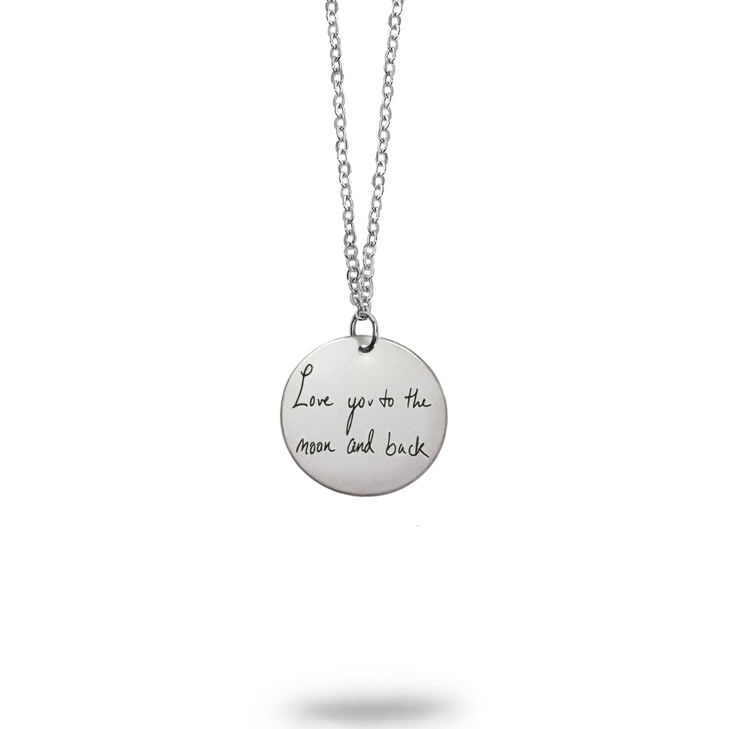 Personalized Sterling Silver Handwriting Small Round Necklace