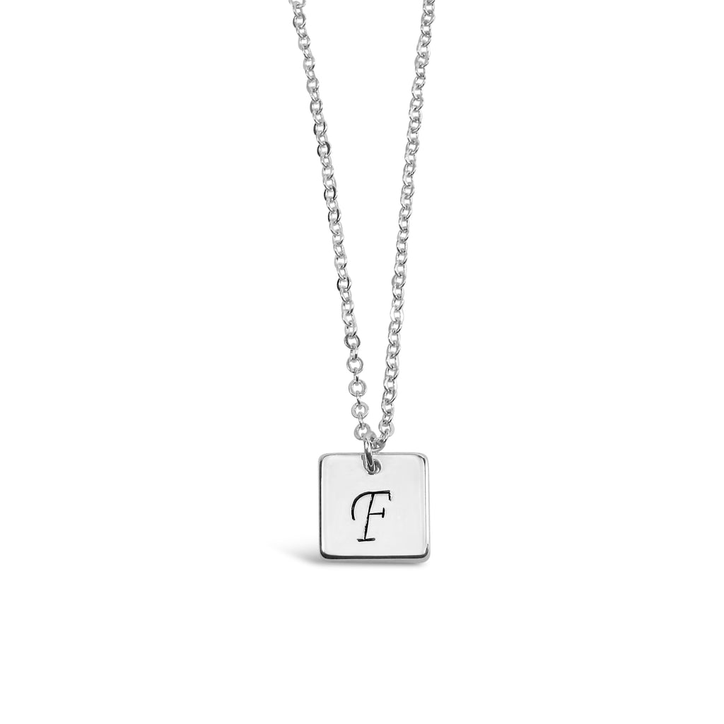 Initial Square Charm Necklace - Silver - Gold - Rose Gold