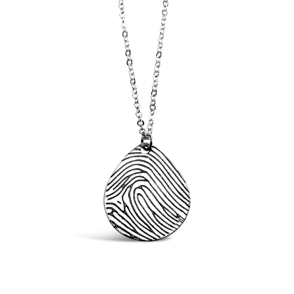 Custom Sterling Silver Teardrop Fingerprint Necklace