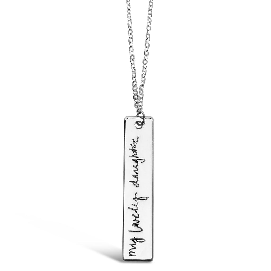 Custom Silver Plated Handwriting Vertical Bar Necklace