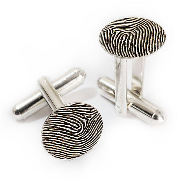 Custom Personalized Fingerprint Cuff Links Silver Plated