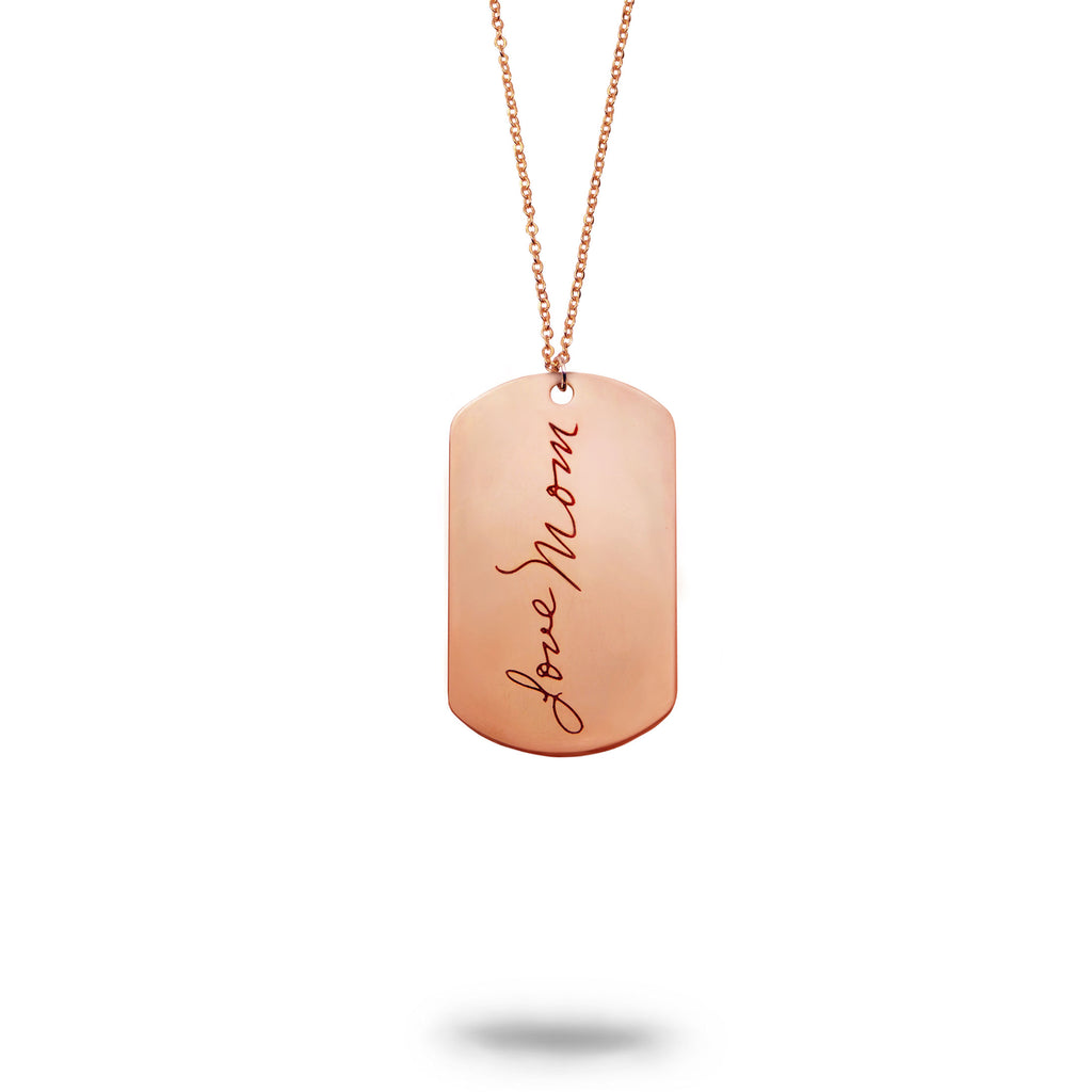 Custom Rose Gold Filled Handwriting Dog Tag Keychain or Necklace