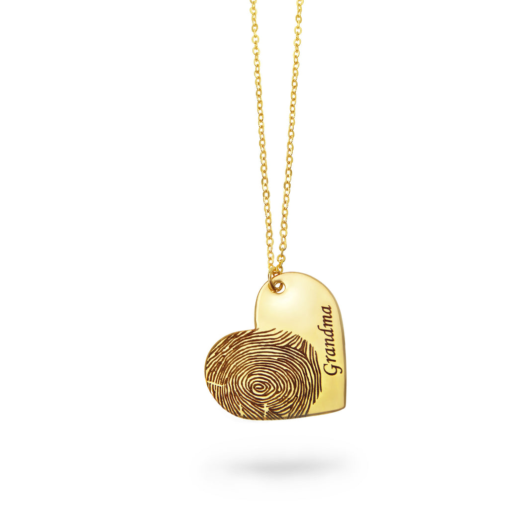 Gold Filled Custom Fingerprint and Name Heart Necklace