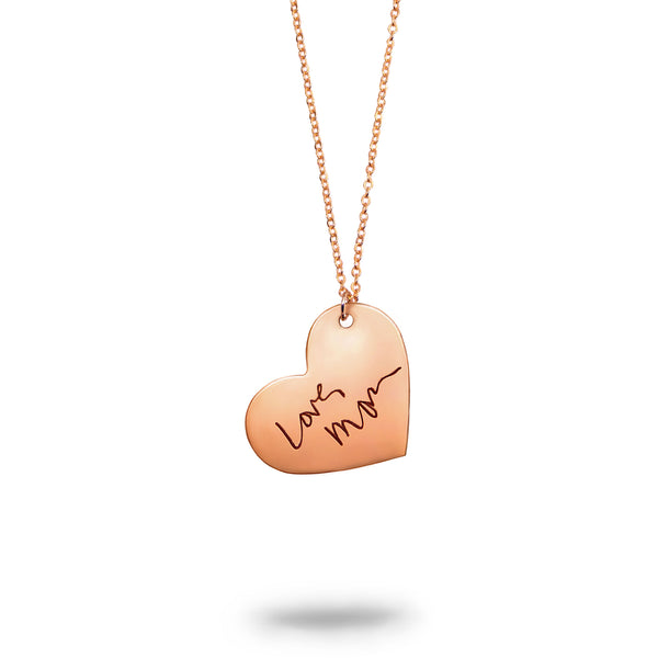 Rose Gold Filled Custom Handwriting Heart Necklace
