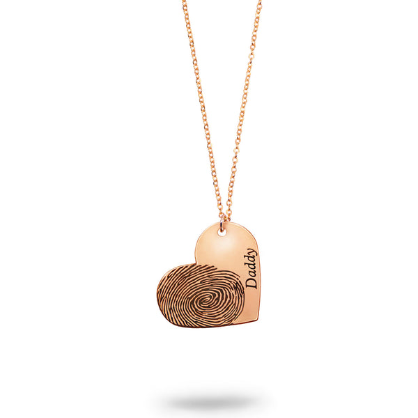 Rose Gold Filled Custom Fingerprint and Name Heart Necklace