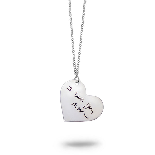 Custom Silver Handwriting Heart Necklace