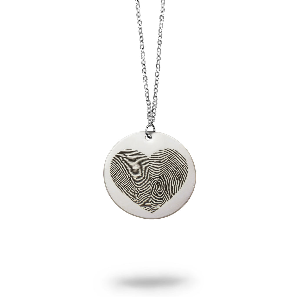 Solid Sterling Silver Fingerprint Heart Necklace