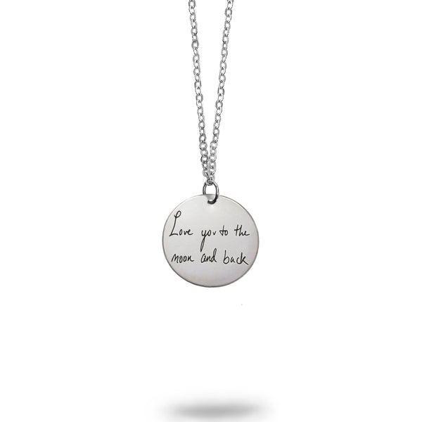 Personalized Sterling Silver Handwriting Small Round Necklace