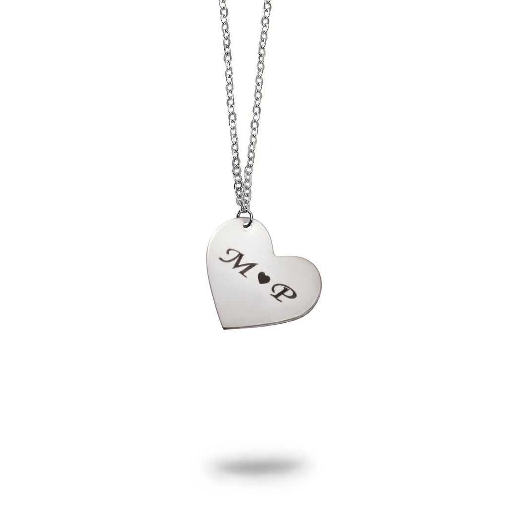 Custom Initials Small Heart Necklace Sterling Silver