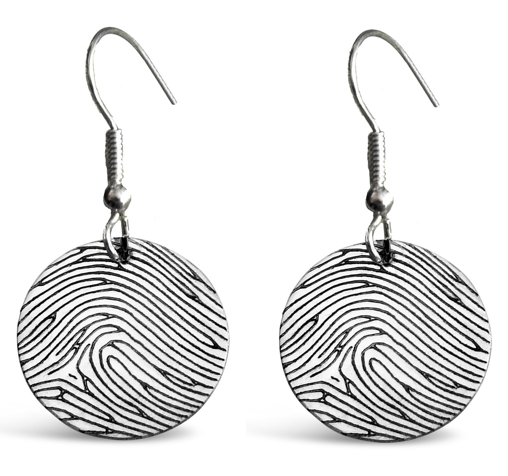 Personalized Sterling Silver Fingerprint Small Silver Round Earrings