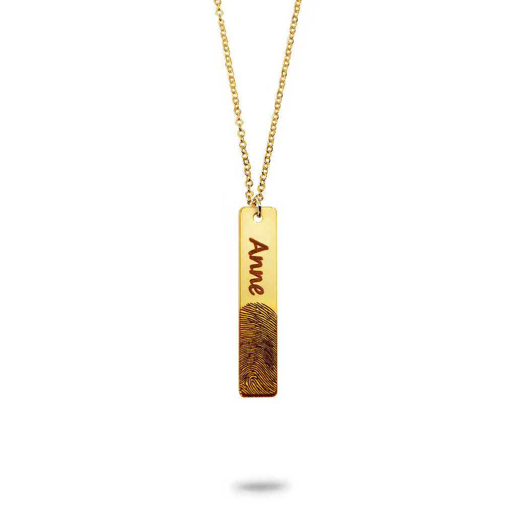 Custom Vertical Bar Fingerprint and Name Necklace Gold Plated