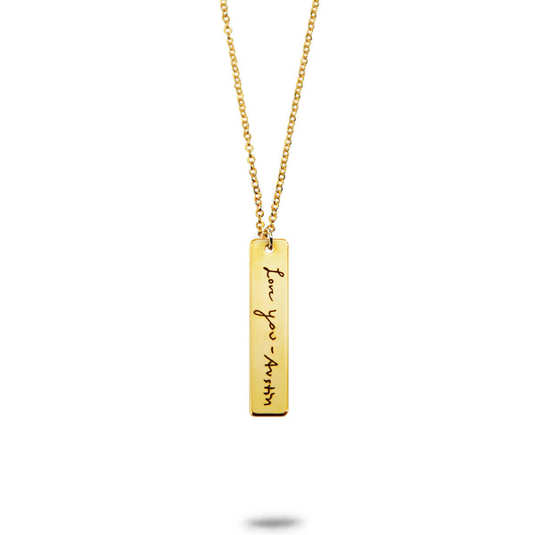 Custom Gold Plated Handwriting Vertical Bar Necklace