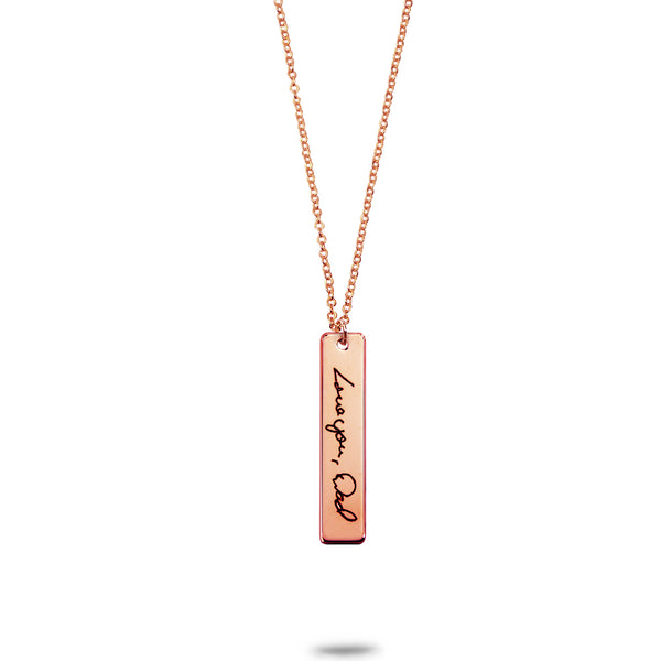 Custom Rose Gold Plated Handwriting Vertical Bar Necklace
